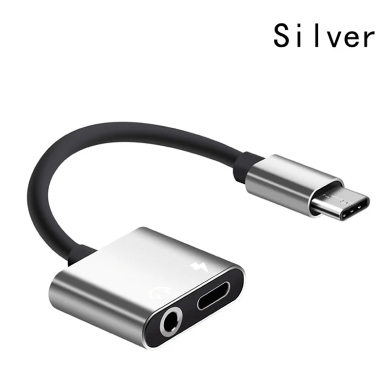 2 в 1 usb type C адаптер зарядное устройство аудио кабель для Android type-C до 3,5 мм разъем для наушников вспомогательный конвертер для samsung Xiaomi huawei - Цвет: Silver