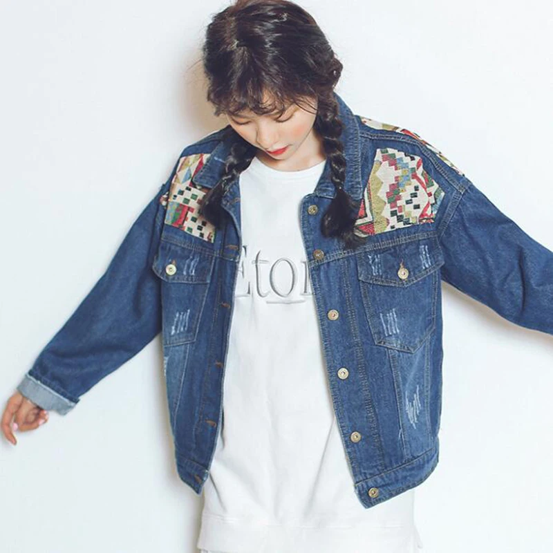 Мода Весна Осень Джинсовая Куртка 2017 Новых Женщин Лоскутное Джинсы Куртки Vintage