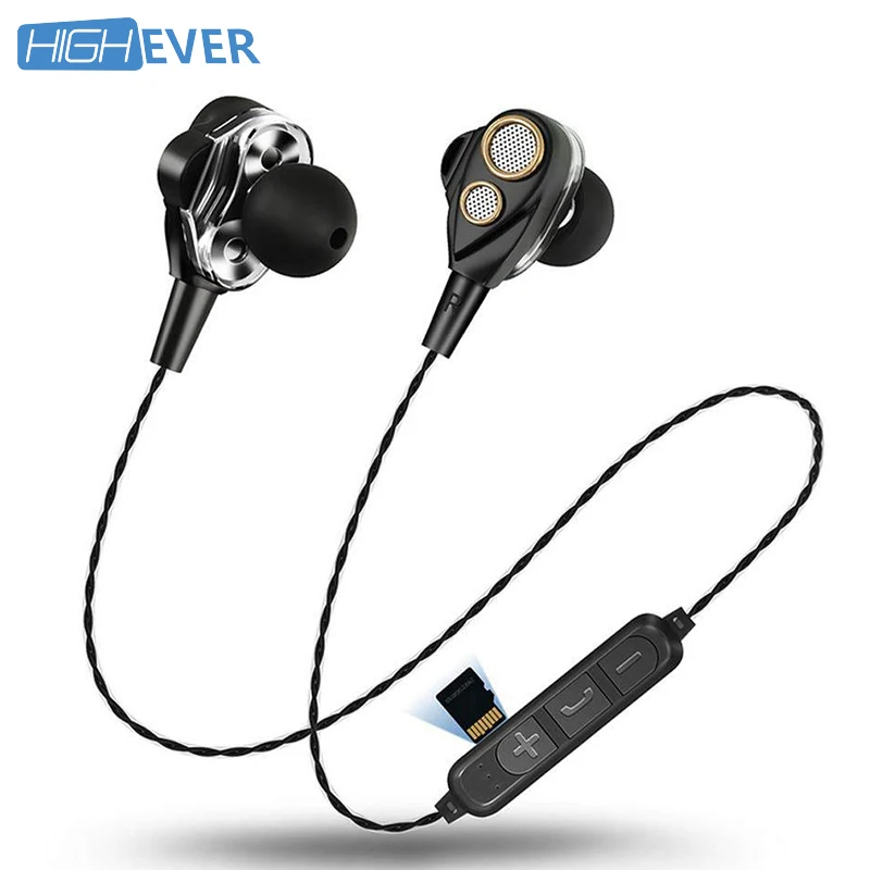 Highever 4-динамик Беспроводной Bluetooth наушники с TFcard телефон спортивные беспроводные