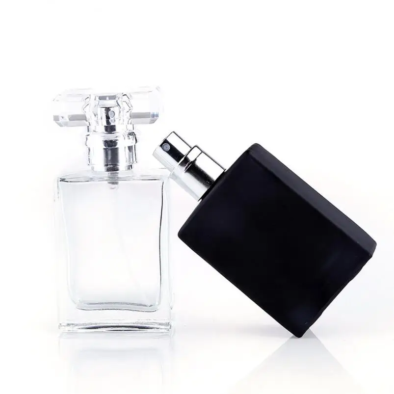 

Portable Dispensing 30ML Black/Clear Square Flat Glass Perfume Spray Bottle Cosmetics Empty Vials LX3766