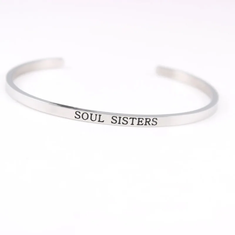 Браслет-манжета SOUL SISTERS Серебряный 316L из нержавеющей стали с гравировкой