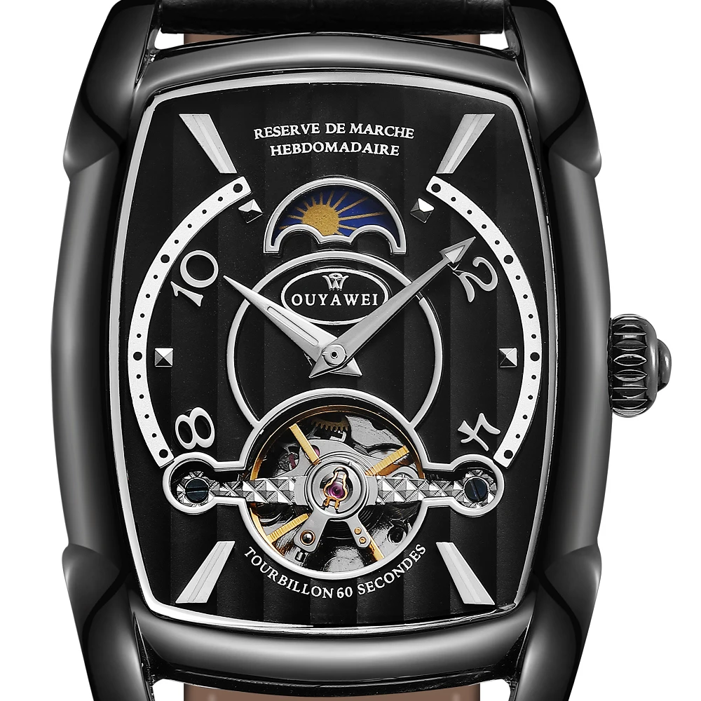 OUYAWEI Moon Phase Tourbillon наручные часы для мужчин 2018 механические Автоматические