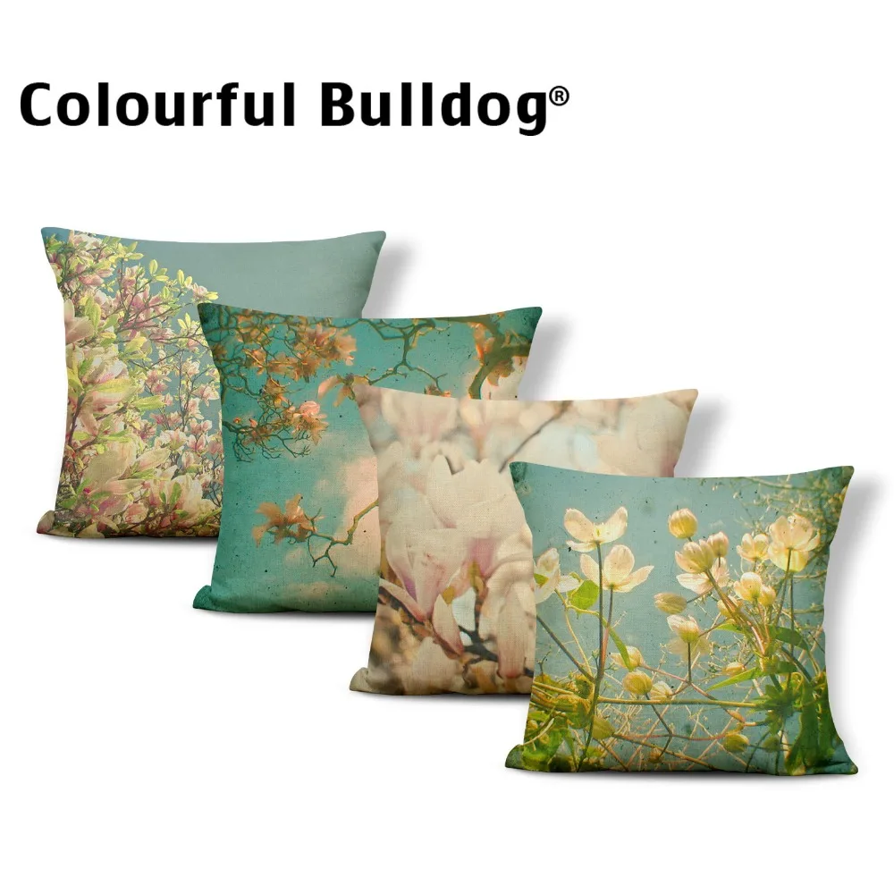 

Ярко-розовые цветы зеленая листва Набор подушек гардения даффодил декоративная подушка для квартиры общежития диван подушка набор полиэст...