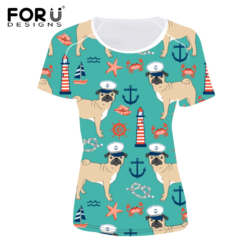 FORUDESIGNS/женская футболка для бега милая спортивная одежда с принтом мопса Рашгард