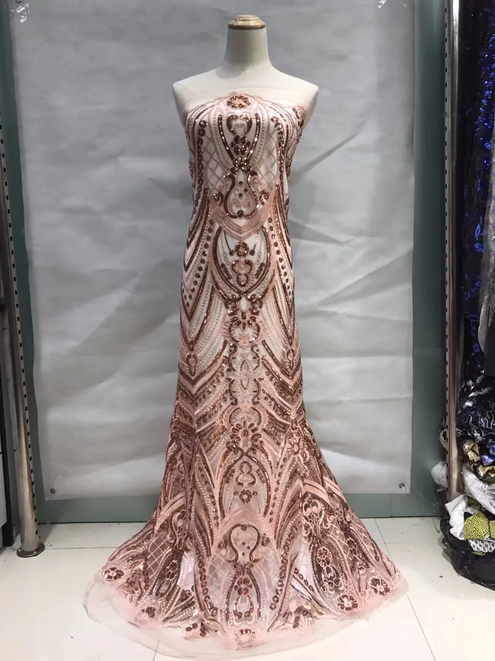 M32 Королевская Синяя ткань с блестками 450*135 см африканская кружевная для шитья