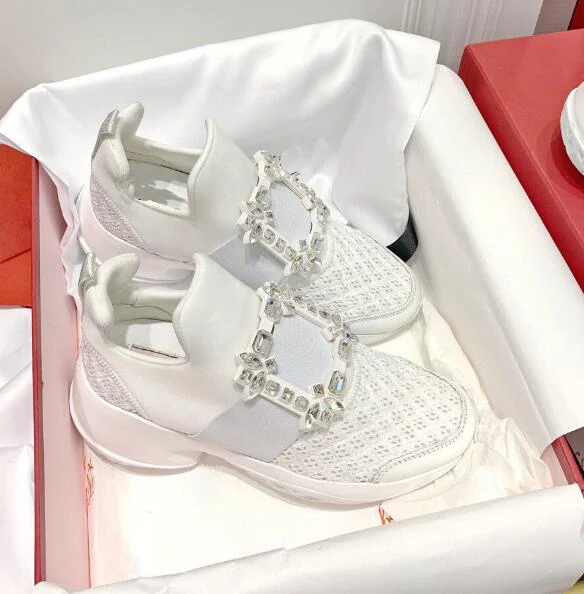 

BONJEAN Fashion Crystal Buckle Decorations Woman Casual Shoes Round Toe Grid Mesh Breathable Flat Shoes Ladies Slip on Loafers