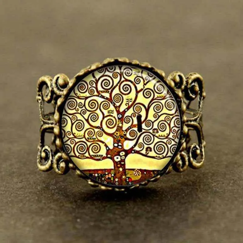 Новинка оптовая продажа стальной купол кольцо с деревом Густава Климта