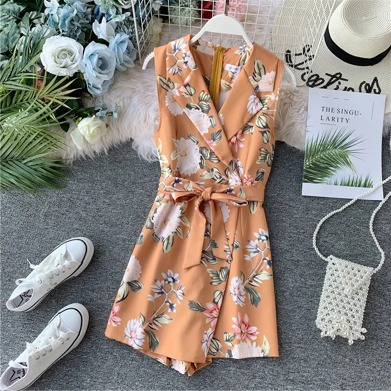 ALPHALMODA богемный Приморский праздничный стиль модный принт v-образный вырез без рукавов пляжный костюм с неровной задней молнией Цветочный наряд