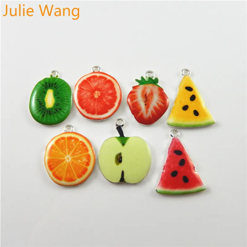 Julie Wang, 10 шт., сплав, эмаль, фрукты, апельсин, яблоко, арбуз, ожерелье, подвеска, серьги, браслет, подвески, ручная работа, ювелирное изделие, сделай сам