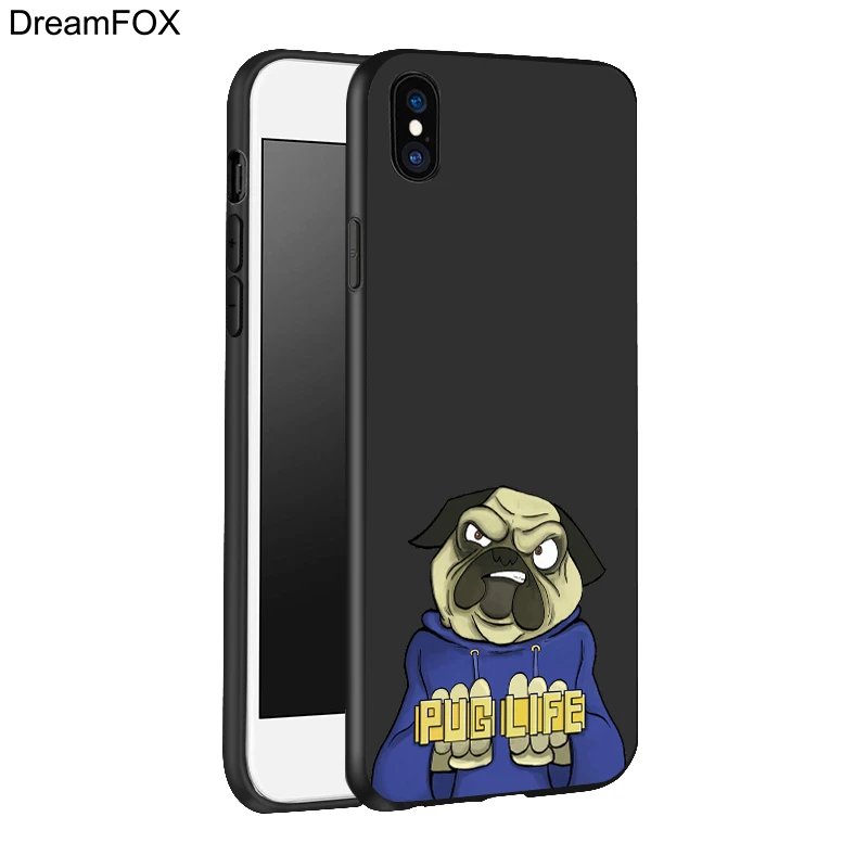 DREAMFOX L518 милый щенок Мопс Черный Мягкий ТПУ силиконовый чехол для Apple iPhone 11 Pro XR XS Max