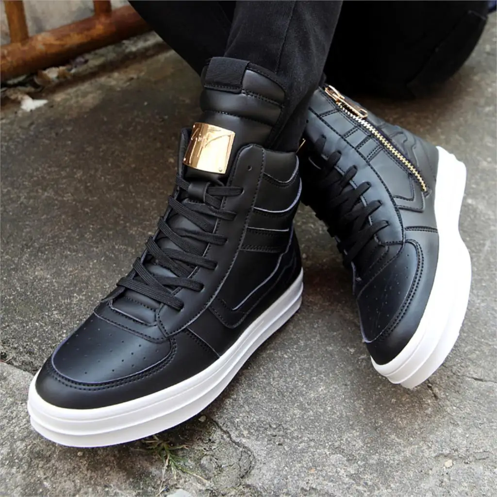 2019 Black White Men Fashion PU Leather Boots Big Size 39-45 Hot Style Ankle High Boys Platform Shoes | Обувь