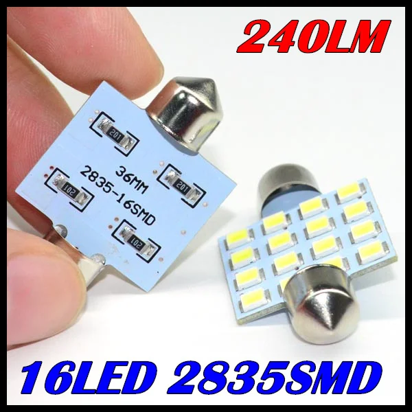 2 шт./лот Автомобильный интерьер светодиодная гирлянда 16smd 31 мм/36 мм/39 мм/42 мм c5w 2835