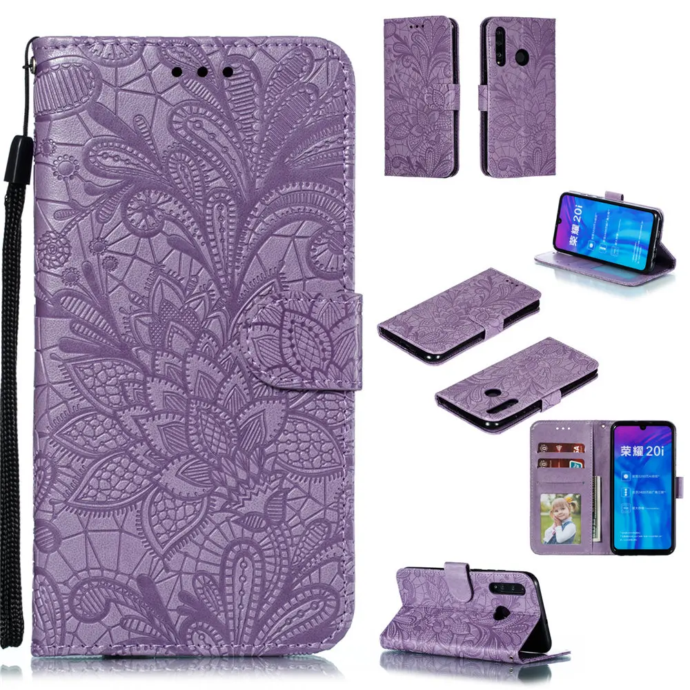 Чехол книжка с кружевным цветком для huawei Honor 20 8S 8X 8C View Y9 Prime Y5 9 P20 Lite 2019 Nova 5i P Smart Z