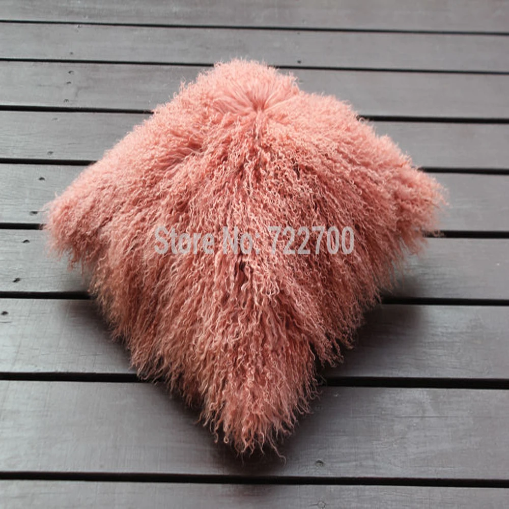 Наволочки розовые из монгольского меха декоративные подушки для домашнего