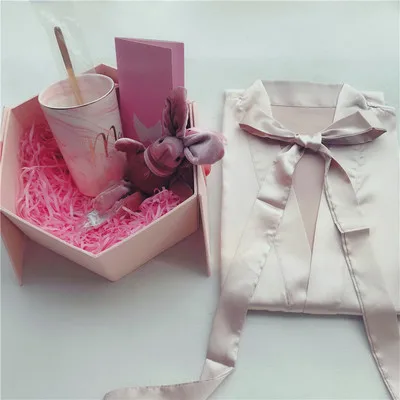 Box set -Champagne Атласная пижама-кимоно на заказ, 1 комплект, свадебные подарки на день рождения, юбилей, вечерние Халаты для невесты, подружки невесты - Цвет: Box set -Champagne