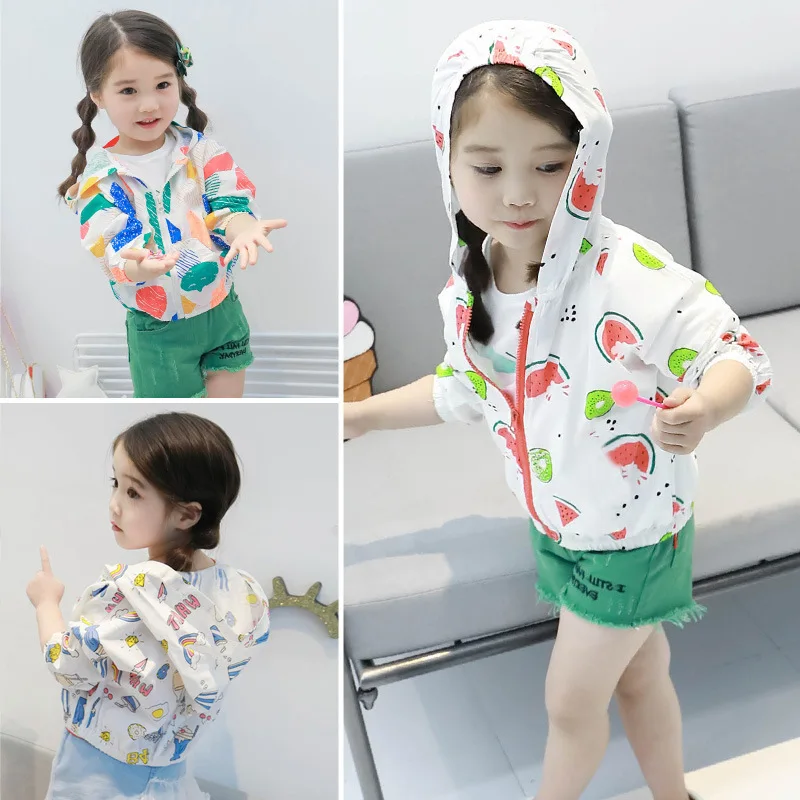 

Kids Jackets for Boys/Girls Cute Print Sun Protection Clothing Baby Hooded Ultra-thin Breathable Sunscreen Coat Girl Clothes
