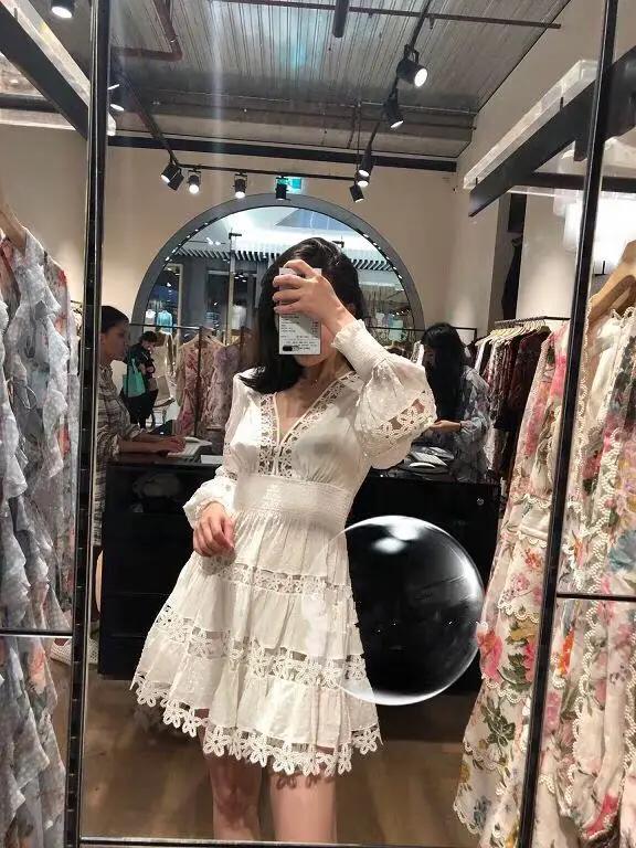 2019 New Women elegant white lace v neck long sleeve fashion Bandage Dress Vestidos Celebrity Evening Party Dresses | Женская одежда