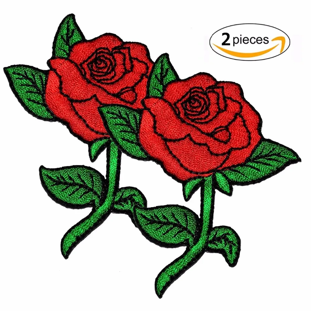 

red rose flower Patches For Clothing Iron On Embroidered Appliques DIY Apparel Accessories Patches For Clothing Fabric Badges