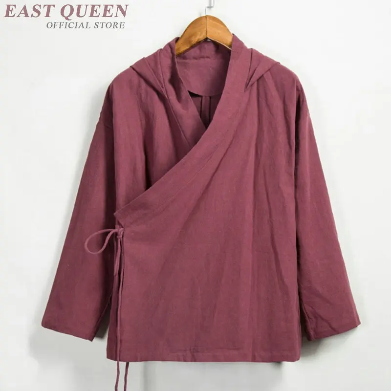 

Traditional Chinese blouse shirt clothing for men top oriental mandarin collar shirt linen male kimono outfit 2019 KK2083 Y
