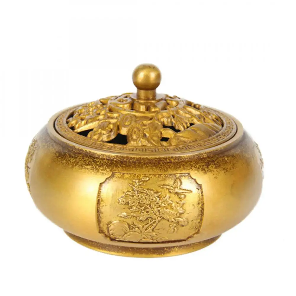 

Traditional Retero Ceramic Porcelain Incense Burner Brass Plated Solid Color Ovial Shaped Zen Censer Holder Buddhist Temple Home