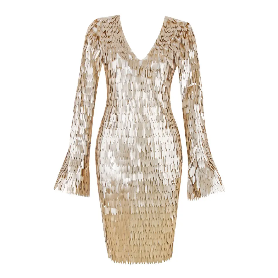 Женское облегающее платье с длинным рукавом и глубоким v образным вырезом