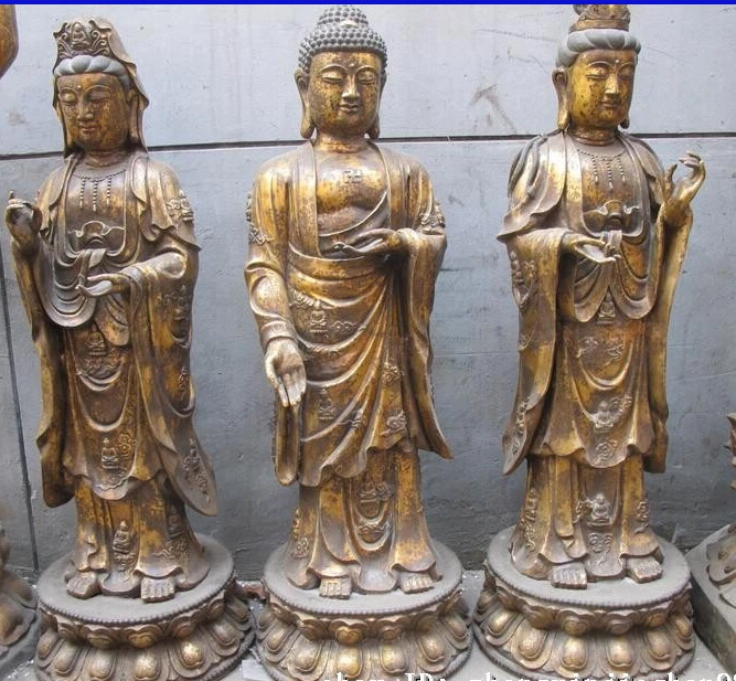 40 &quotТибет Бронзовый Трех святителей Запад Шакьямуни Будда резные полный