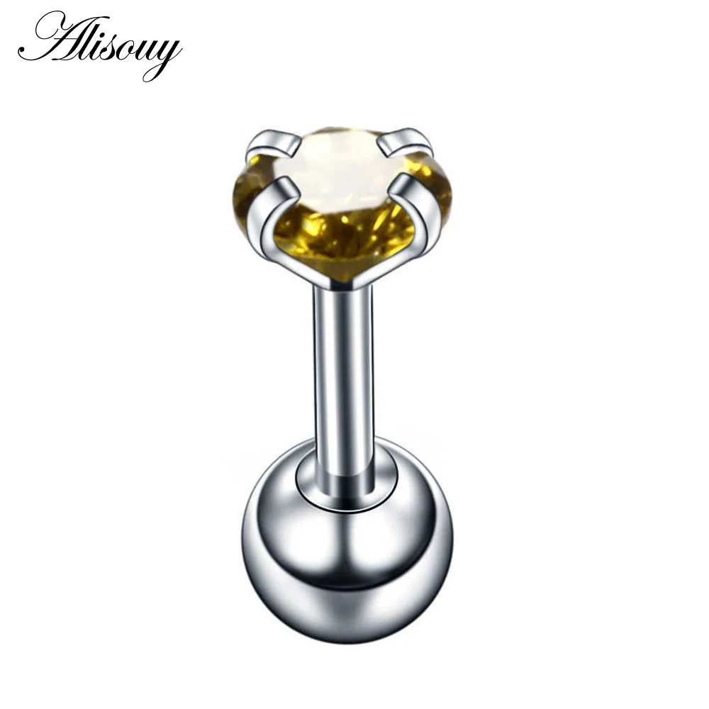 Silver Green CZ-4 Alisouy 2 шт. 4 мм Круглый Кристалл Циркон трагус пирсинг для хрящевой части уха серьги 316L хирургическая сталь ювелирные изделия для тела Спираль пирсинг - Окраска металла: Silver Green CZ-4