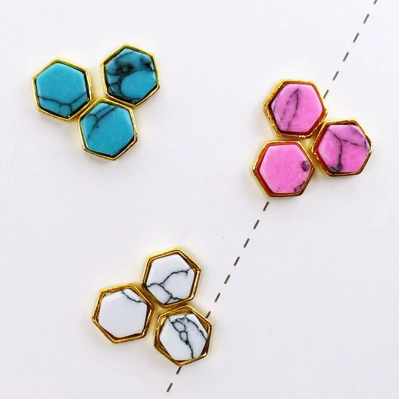 10Pcs/Lot New 6*7mm Hexagonal with Turquoise Stone Metal Alloy Nail Art Decorations Stickers for Manicure | Красота и здоровье