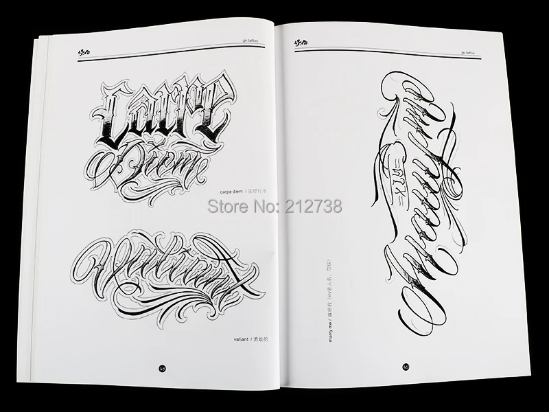 A4 Chicano Calligraphy Font Lettering Tattoo Book Writing Design Pattern Template Design Tattoo Flash Book(78-Pages