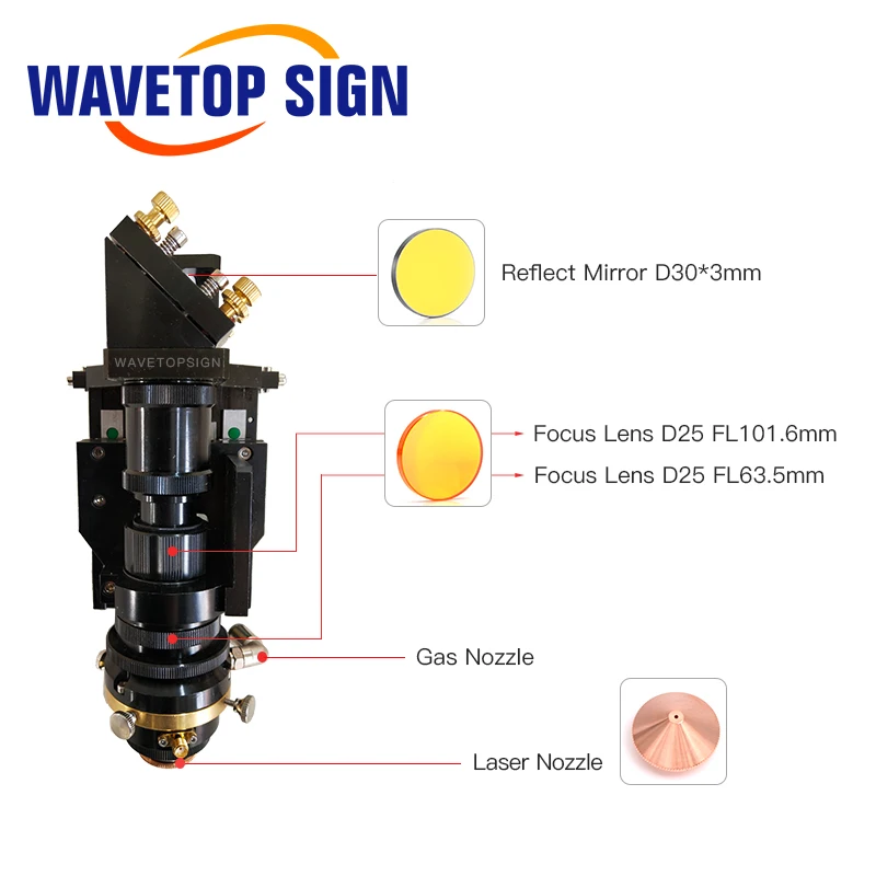 WaveTopSign Смешанная CO2 Лазерная режущая головка 500 Вт фокусная линза 25*63 5 25*101 6 мм