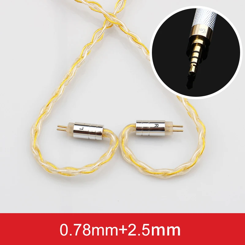 Лампа указателя 8 ядро Медь серебро смешанные кабель наушников MMCX/2Pin 0,75/0,78 мм разъем 3,5/2,5 сбалансированный для лампа указателя V80/V20 AS10 ZS10 BA10 - Цвет: 0.78 2.5mm Gold