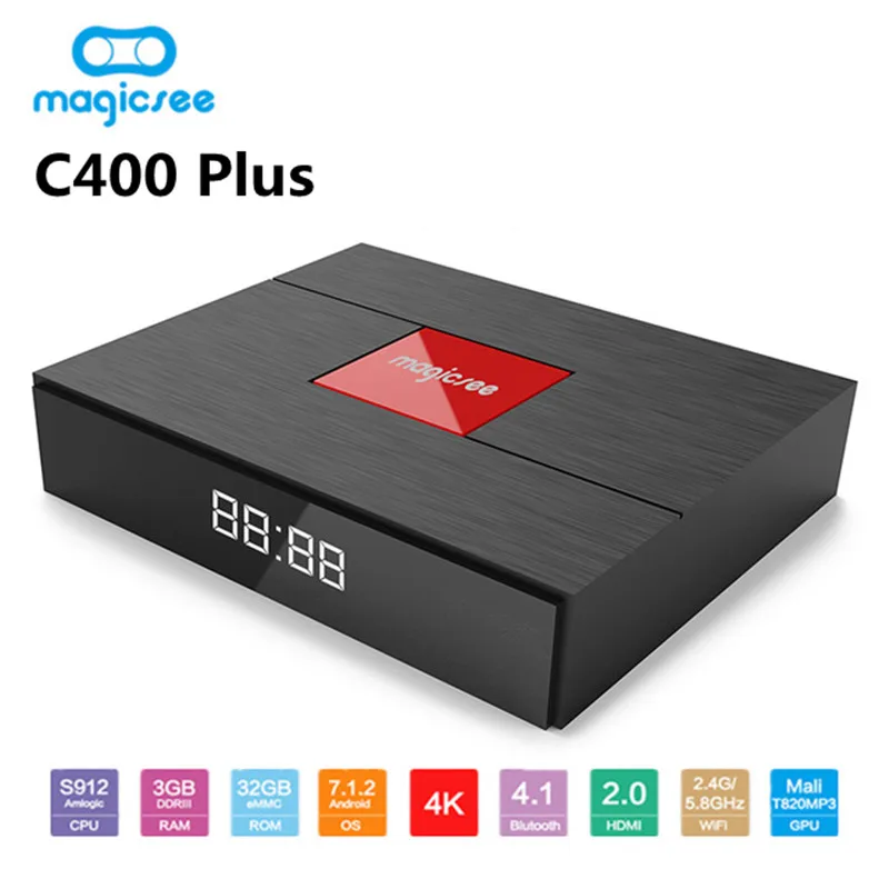 Magicsee C400 Plus DVB T2 Amlogic S912 Восьмиядерный Android Smart tv Box 4K телеприставка S2 кабель двойной