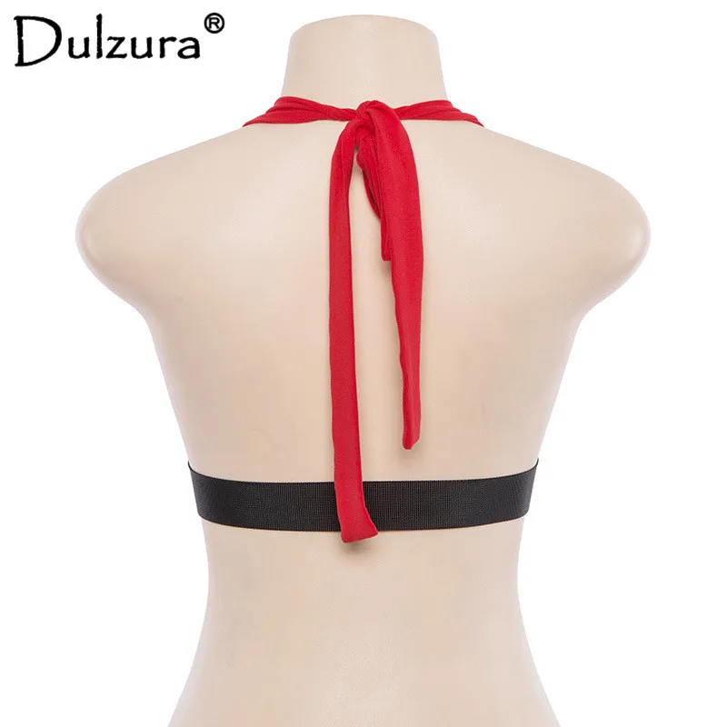 

Dulzura sexy halter crop top sleeveless tank 2018 summer women deep v-neck Bralette
