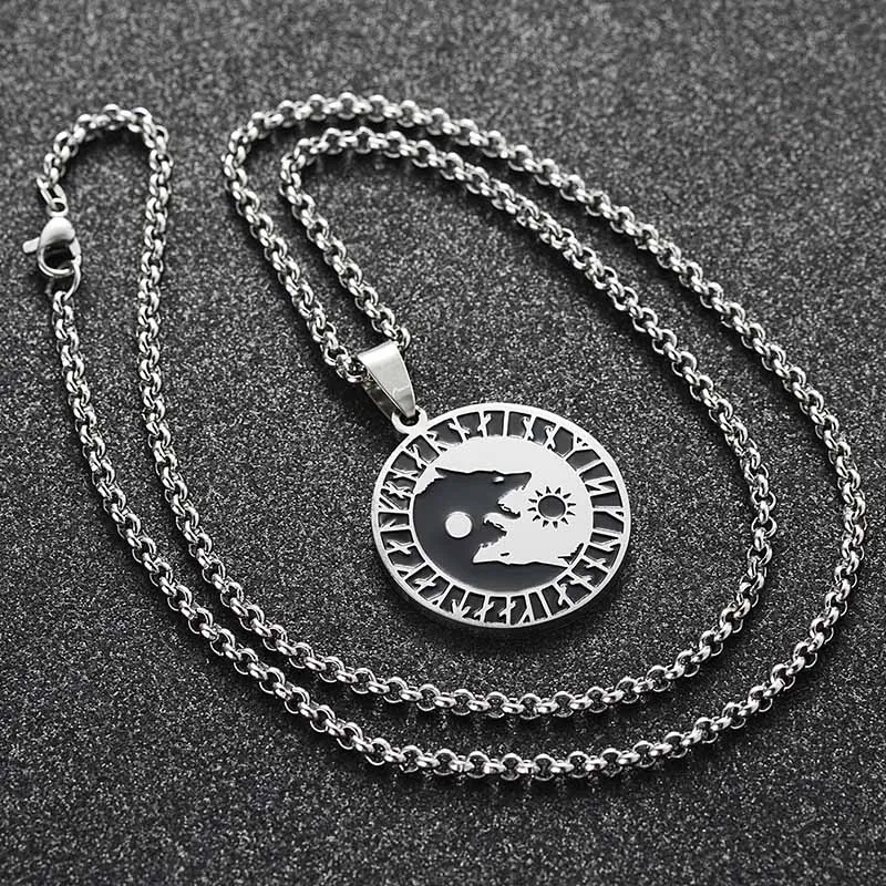 ABAICER 1 шт Yin Yang Wolf Sun Moon 316L ожерелье с подвеской в стиле норвежских викингов амулет
