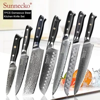 sunnecko 2 8pcsset damascus chef utility santoku slicing paring steak bread knife damascus steel kitchen knives set g10 handle
