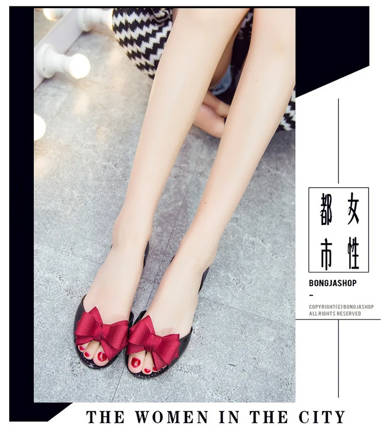 ZHENZHOU Sandals female flat bottom wild jelly shoes soft bottom plastic bow fish mouth shoes Korean women's shoes new