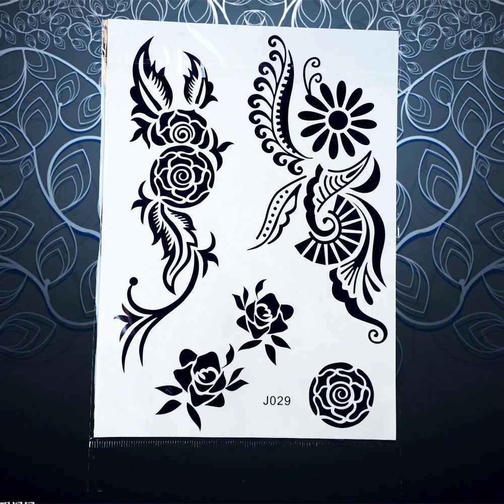 

1PC Flash Metallic Tattoo Women Black Ink Mehndi Henna Waterproof Rose Henna Flower Design Temporary Tattoo Paster Paper PBJ029