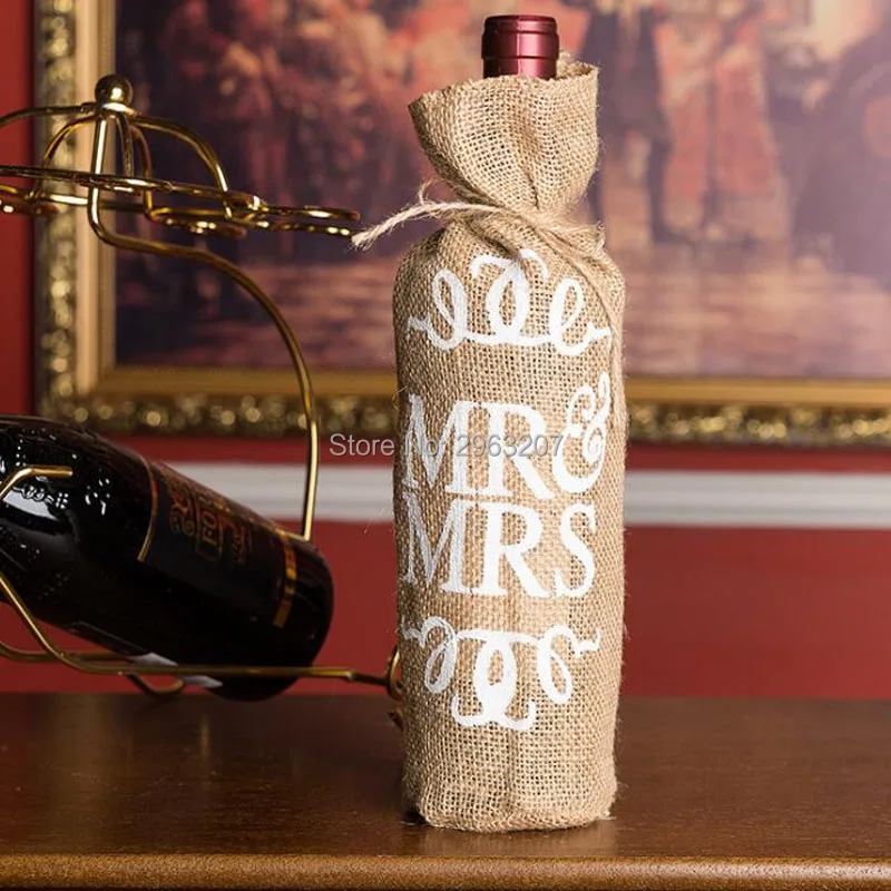 

Джутовый чехол для винной бутылки «Мистер и миссис» 50 шт., подарочный пакет, украшение для свадебной рождественской вечеринки