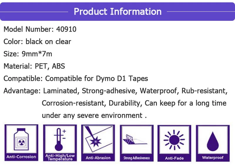 Cidy 5 шт. совместимые картриджи 9 мм D1 черный на прозрачном Dymo Maker 40910 этикетки Ленточные картриджи Заводская поставка