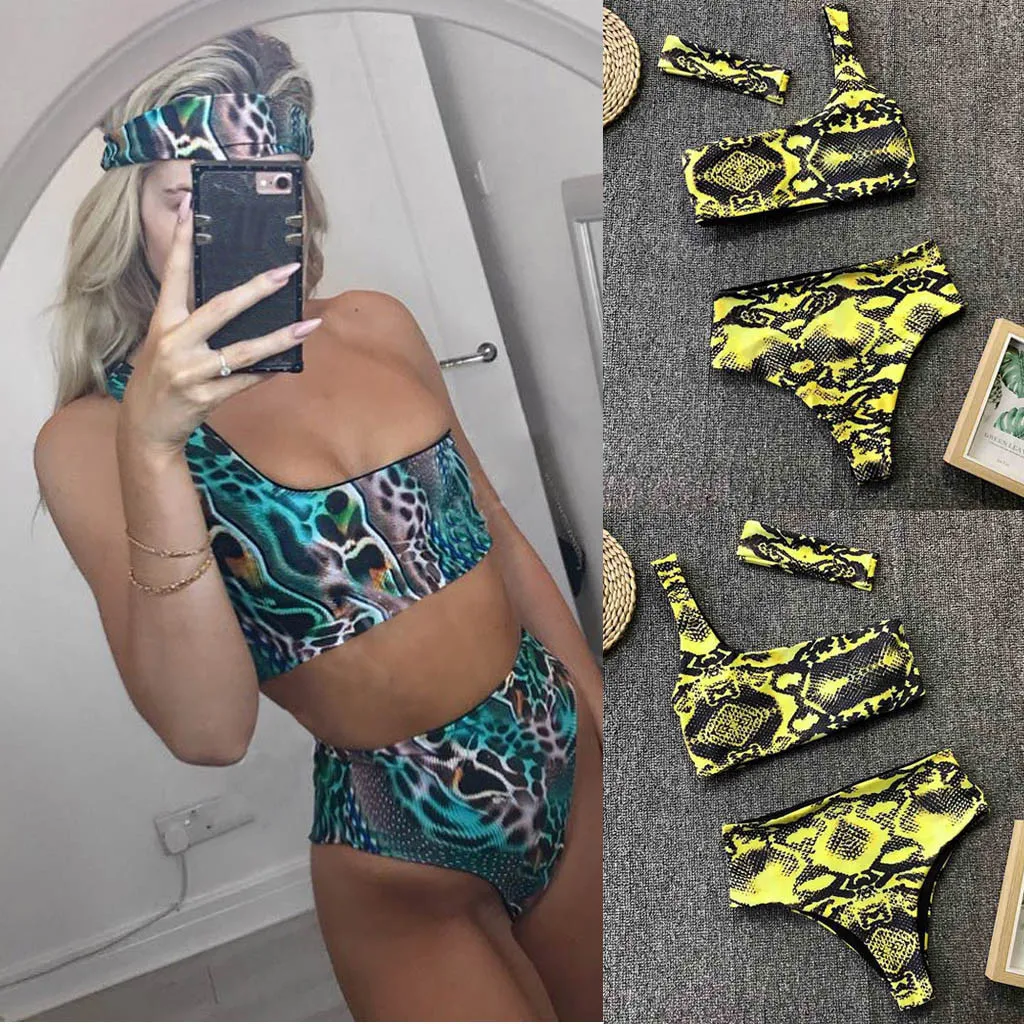 Купальник женский пляжный с леопардовым принтом желтый пуш ап Раздельный