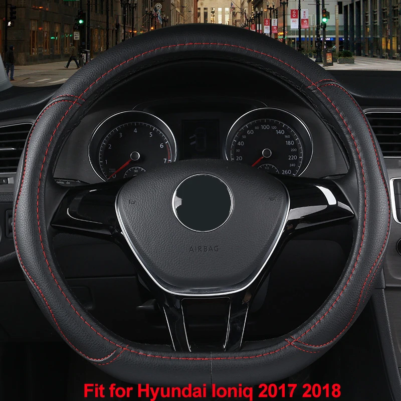 dermay steering wheel cover d shape for hyundai ioniq 2016 2017 2018 2019 2020 pu leather car styling auto protector free global shipping