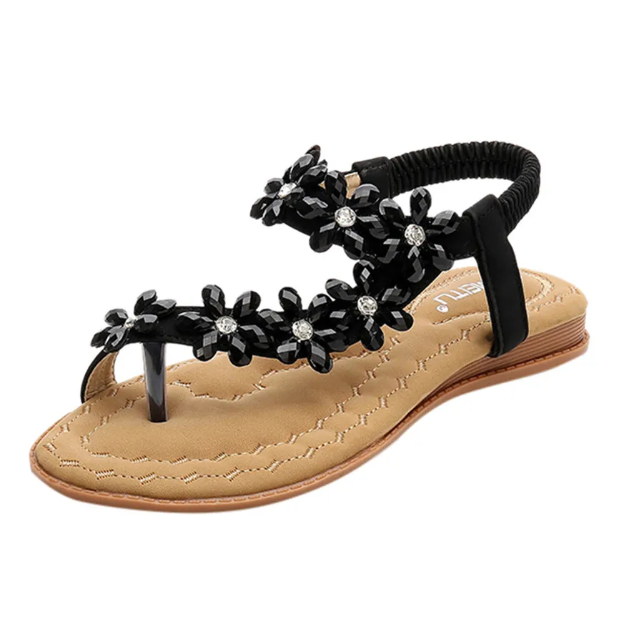 Women Ladies 2019 Summer New Fashion Floral Crystal Elastic Band Flip Flops Wedge Sandals Beach Shoes Style For M#3 | Обувь