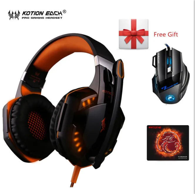 G2000 orange mouse KOTION EACH G2000 игровая гарнитура, стерео наушники, проводные наушники с микрофоном, светодиодный светильник, наушники для ПК, геймеров, Xbox PS4 - Цвет: G2000 orange mouse