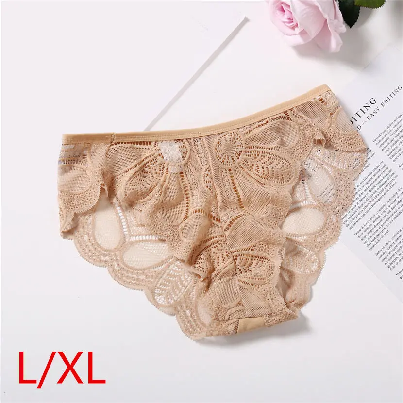 beige L-XL Модные сексуальные кружевные трусики женское нижнее белье Соблазнительные Красивые трусы женские хлопковый с низкой талией Нижнее белье для женщин большие размеры S/XL - Цвет: beige L-XL
