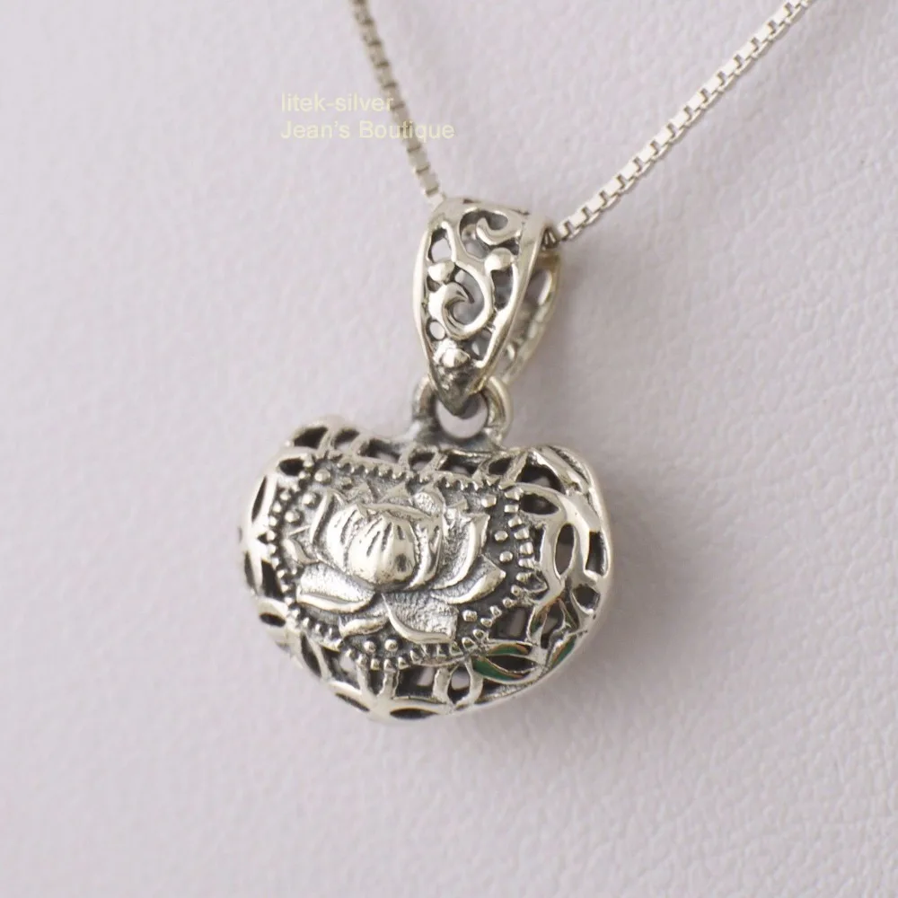 Sterling Silver Chinese Lotus Long Life Lock Charm Necklace Pendant A2224 | Украшения и аксессуары