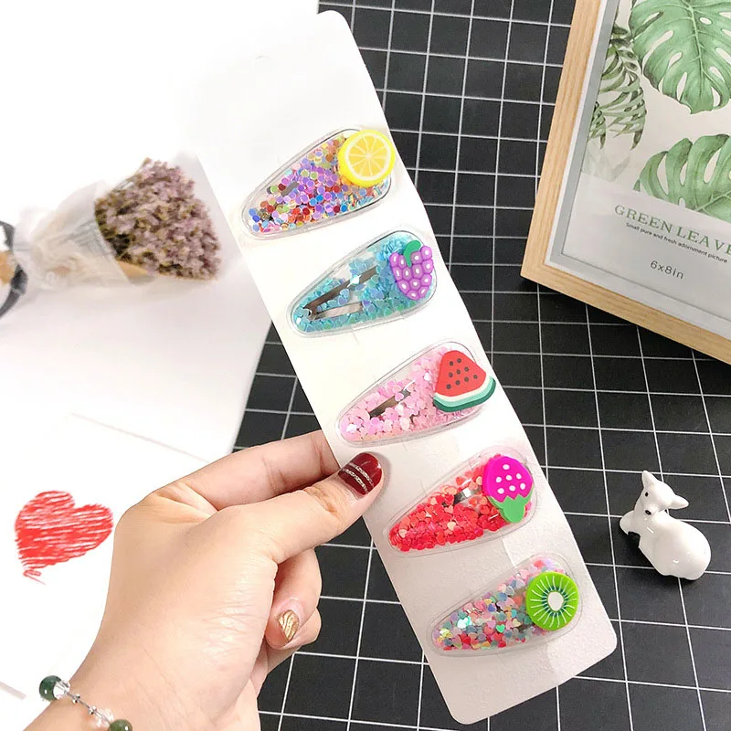5pcs 1 Модные милые цветные блестки для девочек, прозрачные ПВХ заколки для волос, Детские милые заколки для волос, заколки, аксессуары для волос - Цвет: 5pcs 1