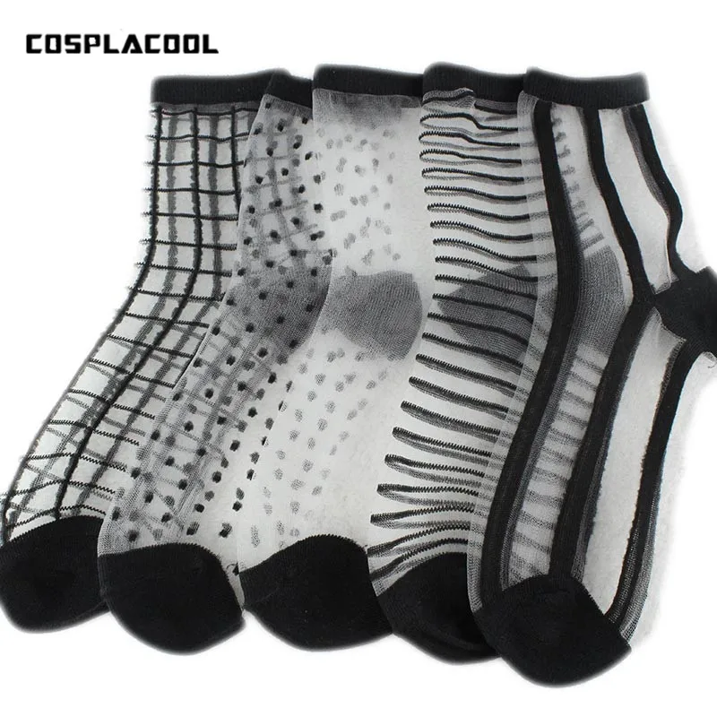 [COSPLACOOL]5 пар сексуальных стильных ультратонких прозрачных женских носков из