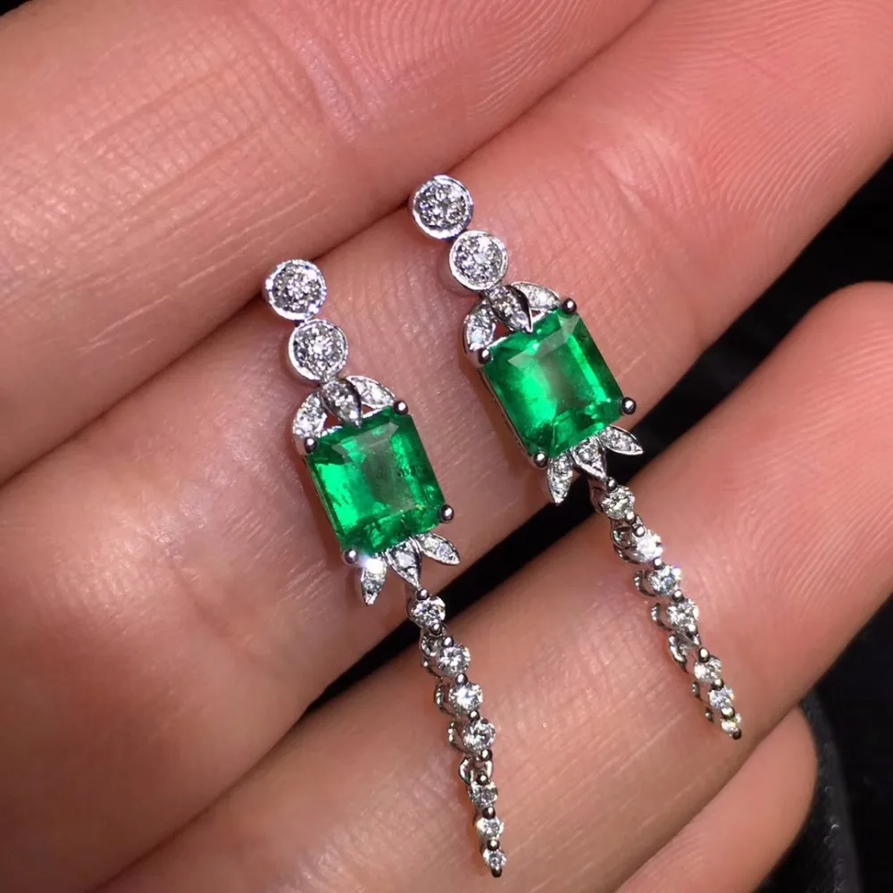 Женские серьги-подвески из 18-каратного золота с зелеными изумрудами | Украшения и