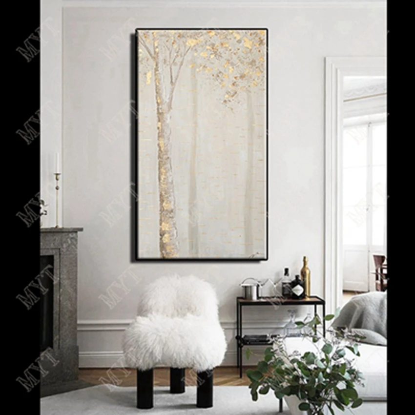 Новейшая Высококачественная абстрактная картина маслом с золотыми деревьями и