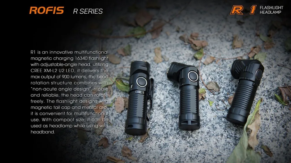 Rofis R1 CREE XM-L2 U2 светодиодный фонарик с регулируемой головкой 900 люмен